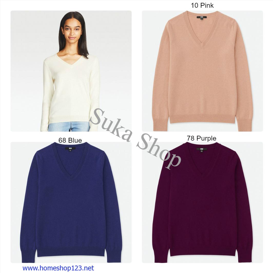 Áo Len Nữ Cổ Tim Cao Cấp Uniqlo 100% Lông Dê Cashmere