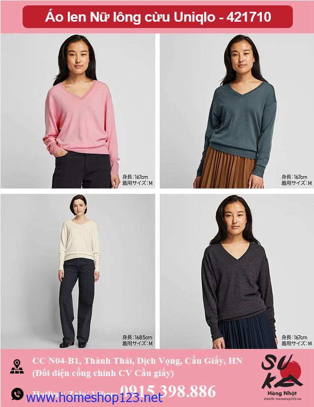 Áo Len Nữ Cổ Tim Lông Cừu 100% Uniqlo - 421710