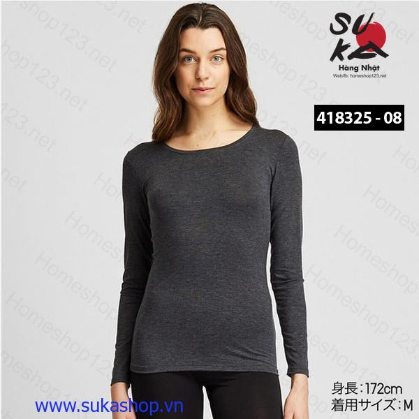 Áo giữ nhiệt Nữ cổ tròn Uniqlo - 08 Dark Gray