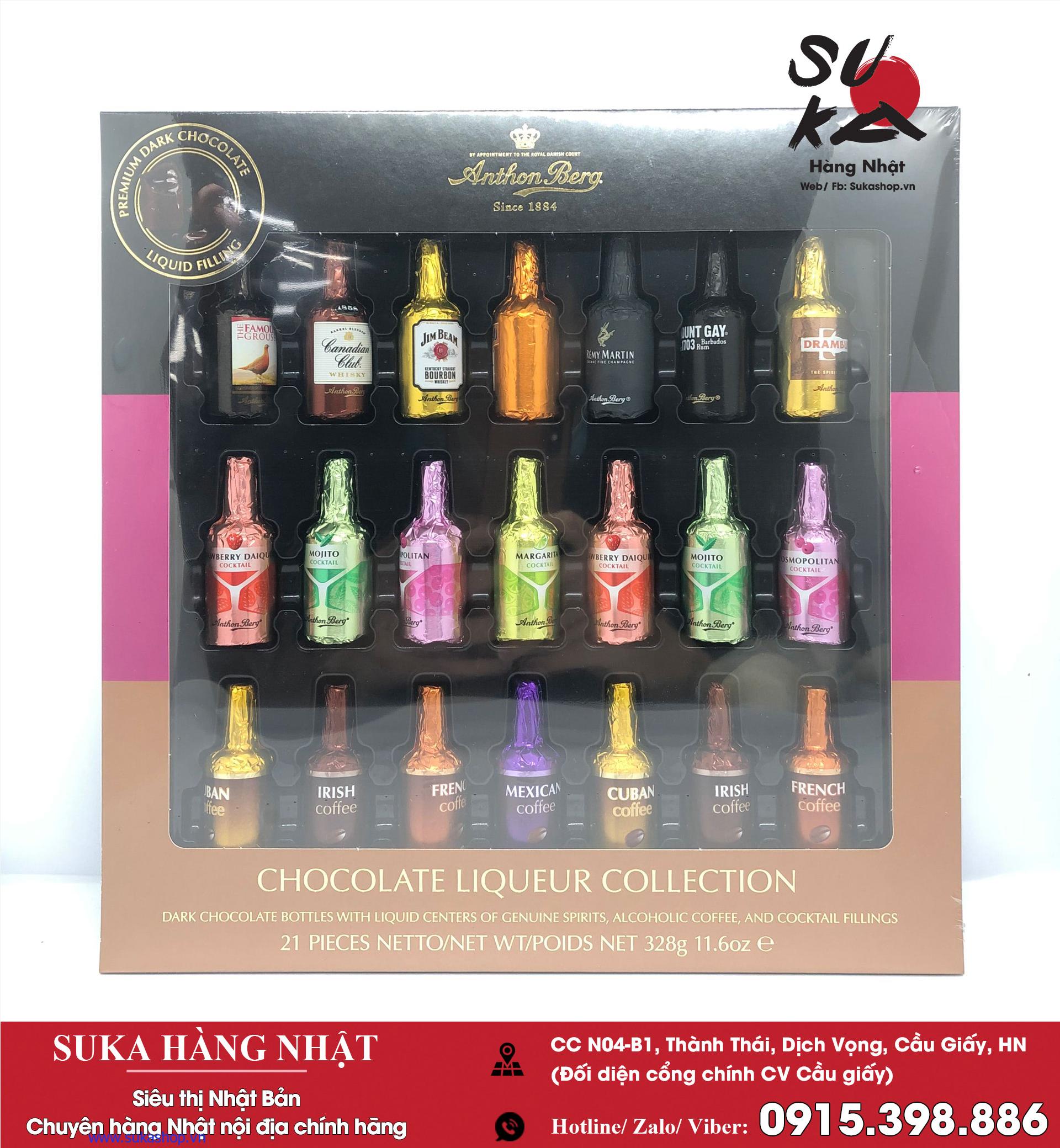 Chocolate rượu Anthon Berg Liqueurs Collection Úc - Hộp 21 chai, 328g